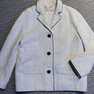 Gently used Tory Burch blazer, size 8, cream, black & silver